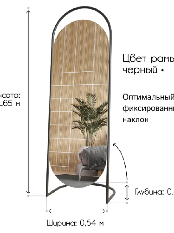 Дизайнерское напольное зеркало Glass Memory Queen в металлической раме черного цвета